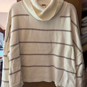 Free People Cream and Gray Striped Turtleneck Sweater